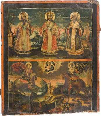 Picture ZWEIFELDER-IKONE MIT DEN DREI KIRCHENVÄTERN UND DEN HEILIGEN GEORG UND DEMETRIOS