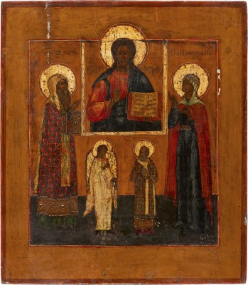 Bild PATRONATSIKONE MIT CHRISTUS PANTOKRATOR, DEM SCHUTZENGEL UND DREI HEILIGEN