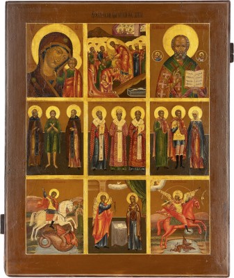 Bild MONUMENTALE MEHRFELDER-IKONE MIT DER GOTTESMUTTER VON KASAN, DER HÖLLENFAHRT CHRISTI UND AUSGEWÄHLTEN HEILIGEN