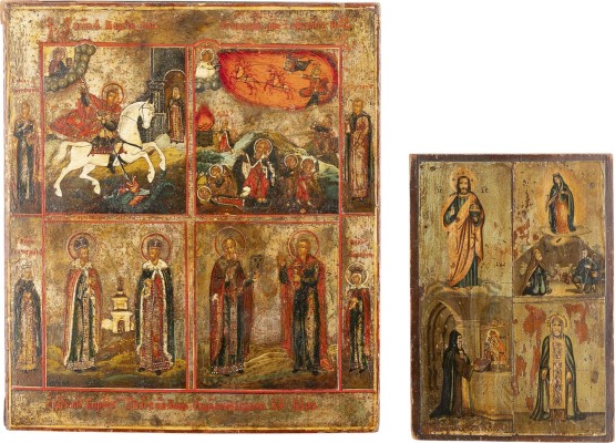 Picture ZWEI VIERFELDER-IKONEN MIT AUSGEWÄHLTEN HEILIGEN, CHRISTUS UND DER GOTTESMUTTER