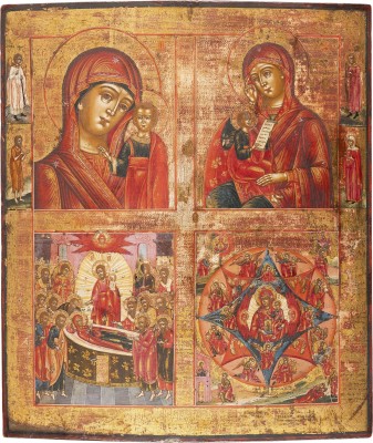 Picture GROSSE UND FEINE VIERFELDER-IKONE MIT GNADENBILDERN DER GOTTESMUTTER UND DEM ENTSCHLAFEN (KOIMESIS)