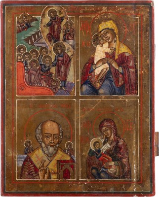 Picture VIERFELDER-IKONE MIT DER ANASTASIS, GNADENBILDERN DER GOTTESMUTTER UND DEM HEILIGEN NIKOLAUS VON MYRA
