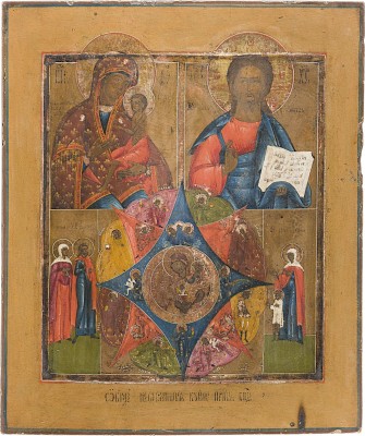 Picture GROSSFORMATIGE MEHRFELDER-IKONE MIT GANDENBILDERN DER GOTTESMUTTER UND CHRISTUS PANTOKRATOR