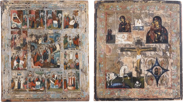 Auction 161<br>ZWEI IKONEN: VIERFELDER-IKONE UND FESTTAGSIKONE