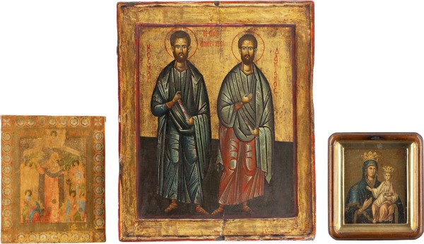 Auction 161<br>DREI IKONEN: GNADENBILDER DER GOTTESMUTTER UND DIE HEILIGEN KOSMAS UND DAMIAN