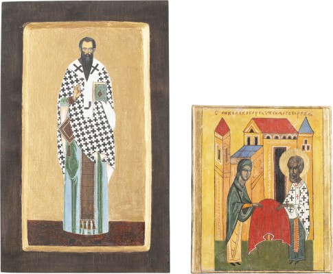 Auction 161<br>ZWEI IKONEN MIT DEM HEILIGEN GREGOR VON NAZIANZ UND DEM HEILIGEN NIKOLAUS